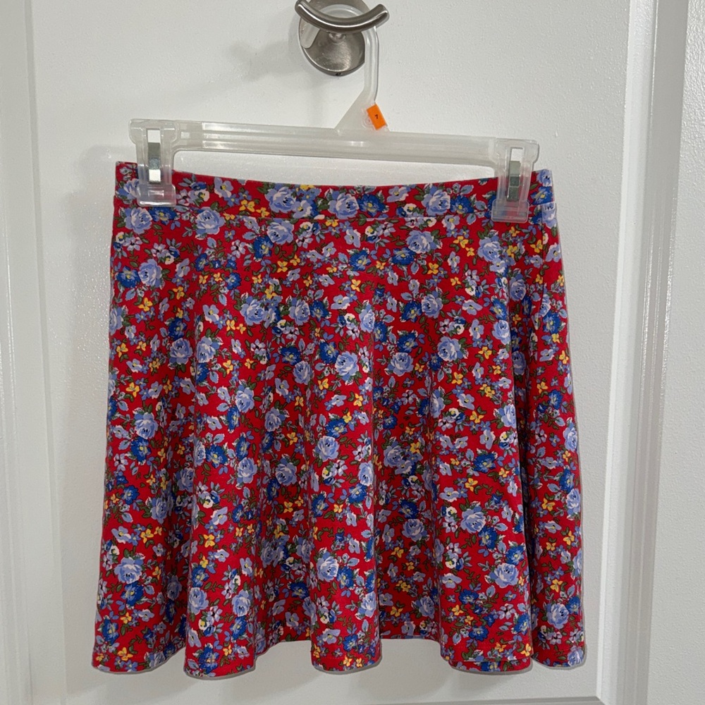 Forever 21 Red and Blue Floral Skater Skirt